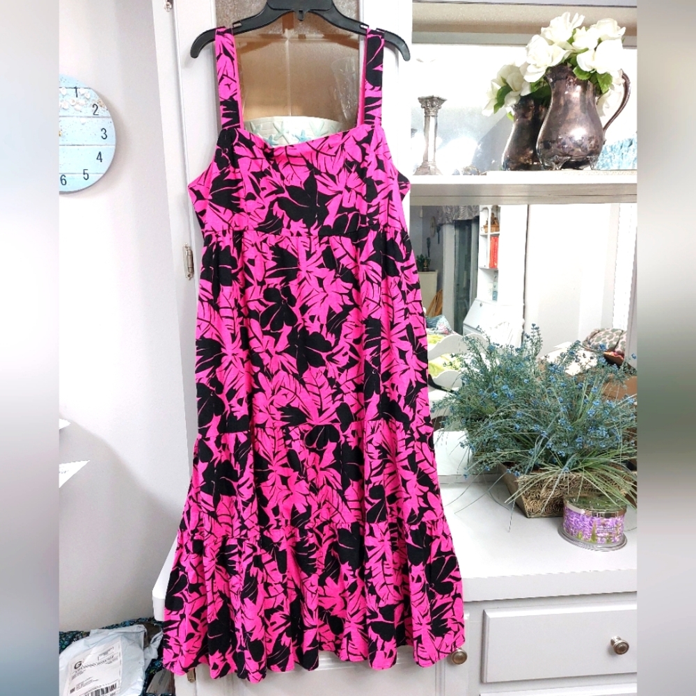 Michael Kors Hot Pink & Black Floral Maxi Sundress